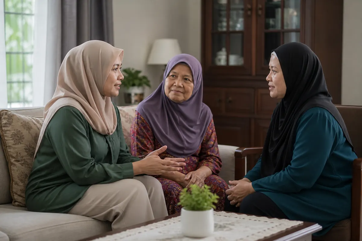 Sebuah keluarga Melayu berbincang tentang kesesuaian penjaga di rumah.